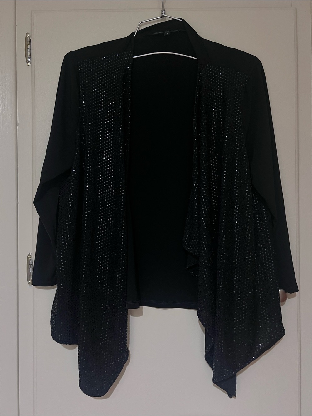 Glamour size large Black Sequin Open-Front Women's Sweater Cardigan vintage vtg